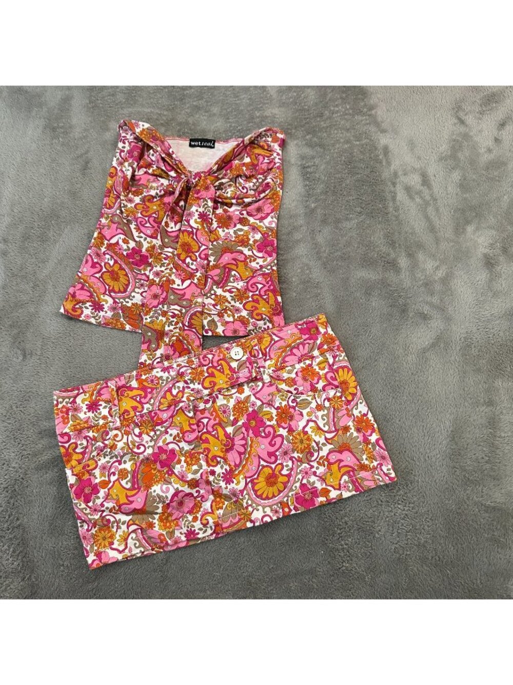 Vintage 90s Y2K Wet Seal Micro Mini Skirt 9 Tube Top Shirt XS Floral